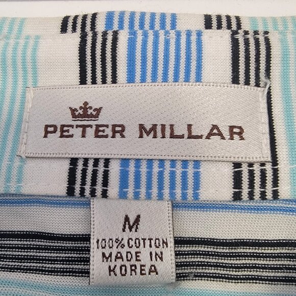 Peter Millar Mens Sailing Blue Stripe Cotton Lisle Short Sleeve Golf Polo M - Picture 6 of 13